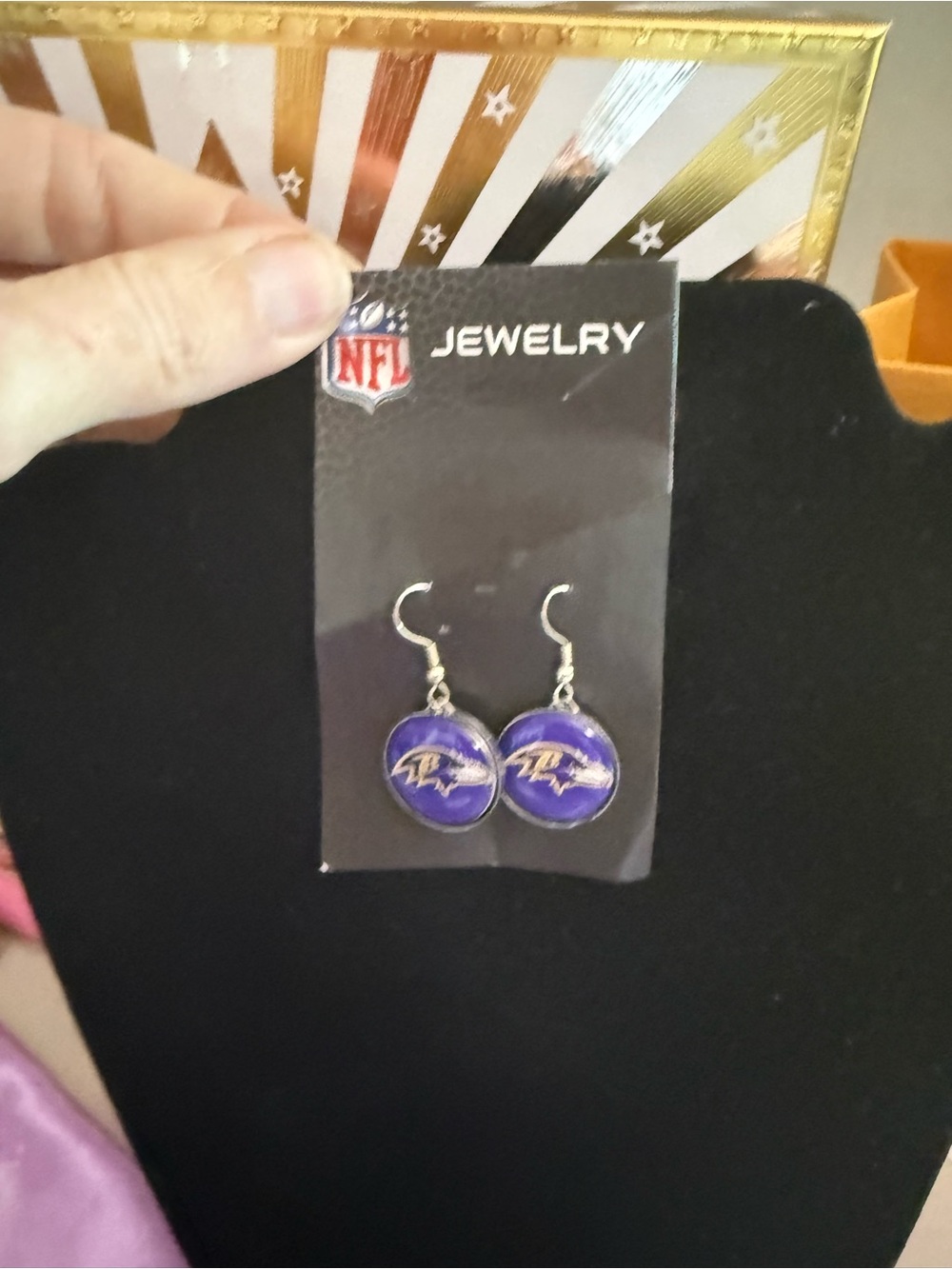 NFL Baltimore Ravens Purple and Gold Round Dangle Earrings